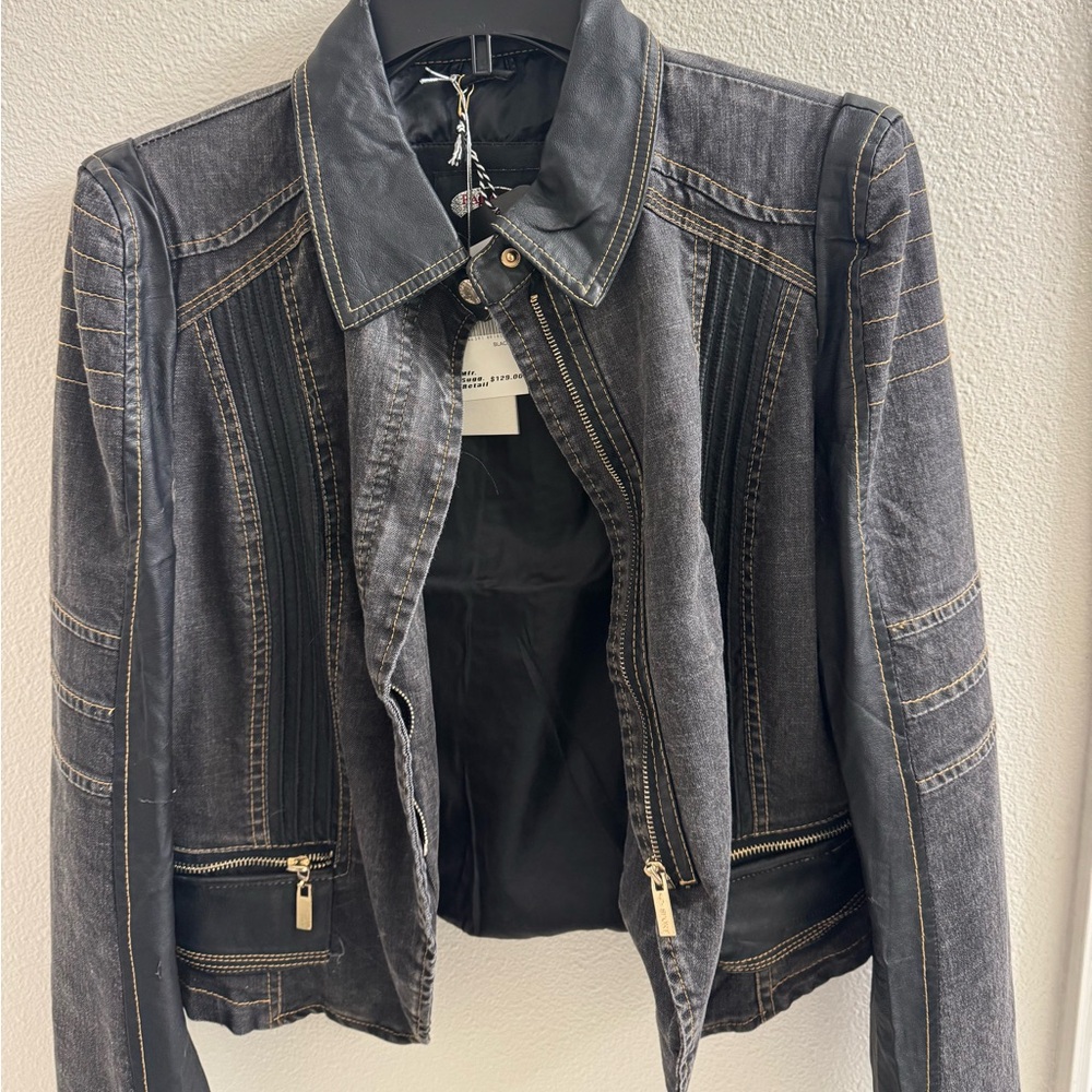 Light grey denim jacket from high-end boutique